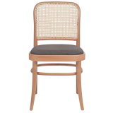 Holz Restaurantstuhl LOOMI 811 Rattan mit grauem Sitz