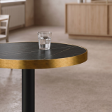 Bistrotisch OMEGA R fi 68 Trockengrauer Stein mit Goldener Kante